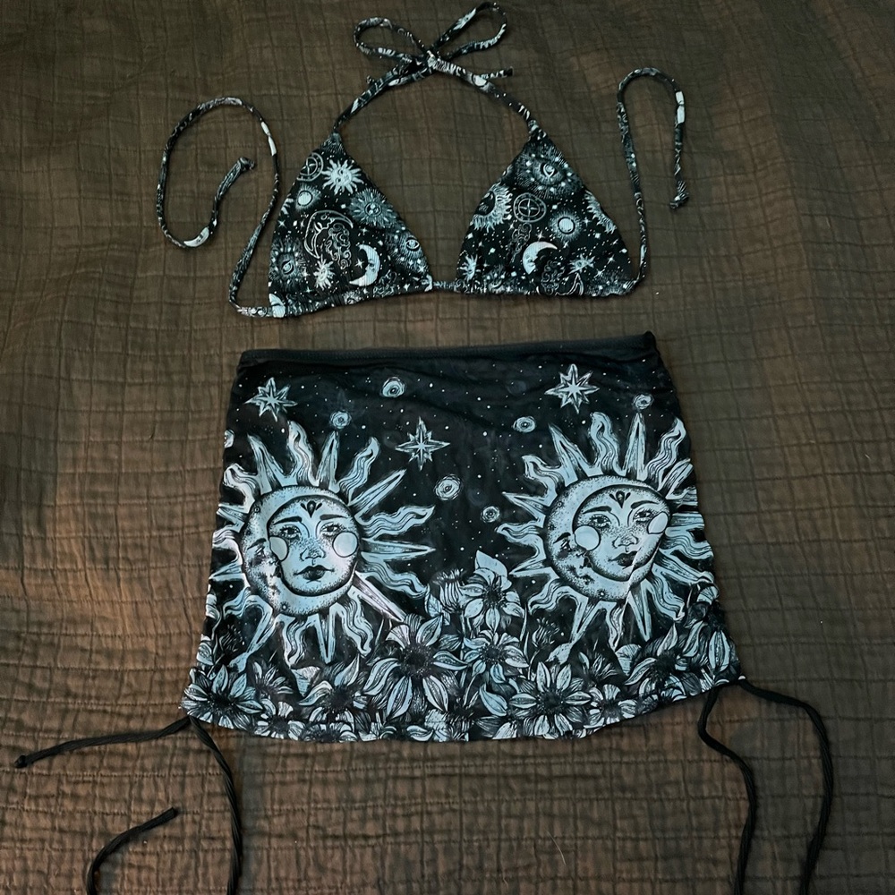 Black and White Sun and Moon Bikini Set